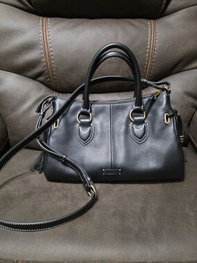 Vince Camuto Black Pebbled Leather Satchel with Gold Hardware
